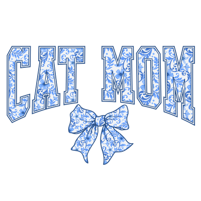 Coquette Bow Cat Mom Chinoiserie Blue