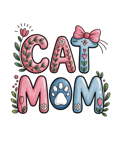 Retro Floral Cat Mom PNG, Coquette Bow