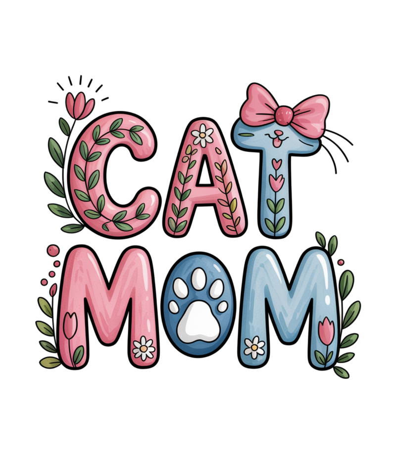 Retro Floral Cat Mom PNG, Coquette Bow