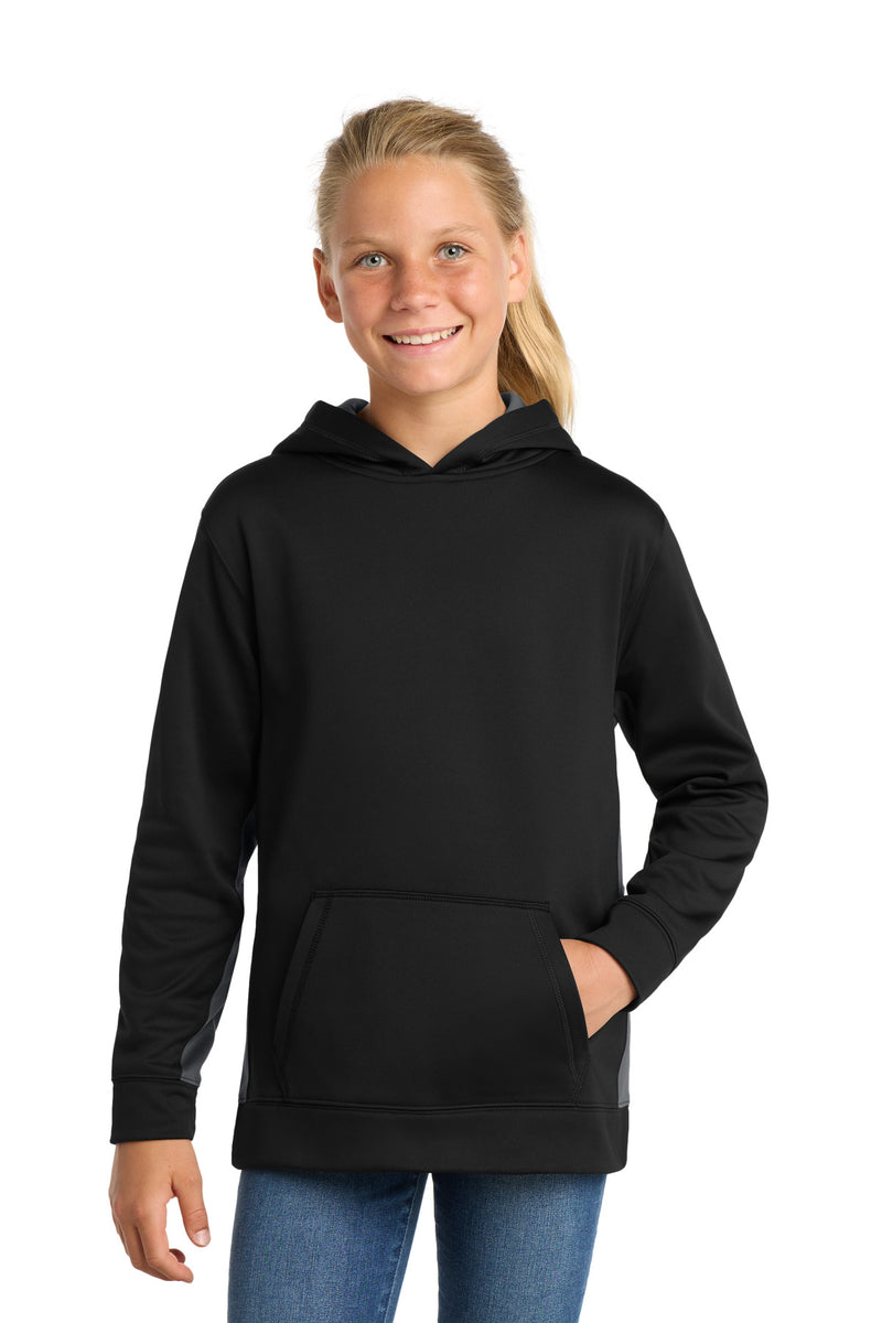 Sport-Tek ®  Youth Sport-Wick ®  Fleece Colorblock Hooded Pullover.  YST235